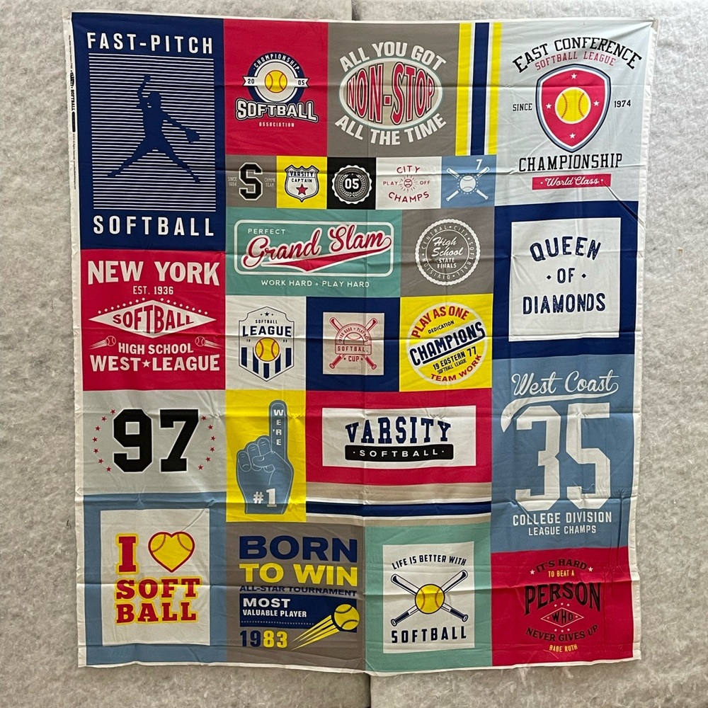 Riley Blake Designs Varsity Softball Panel by Deena Rutter.